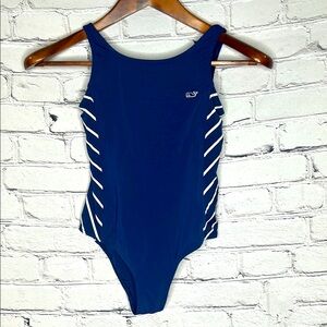 Vineyard Vines Blue & White Striped Girl’s One Piece Swimsuit Size Medium 10-12